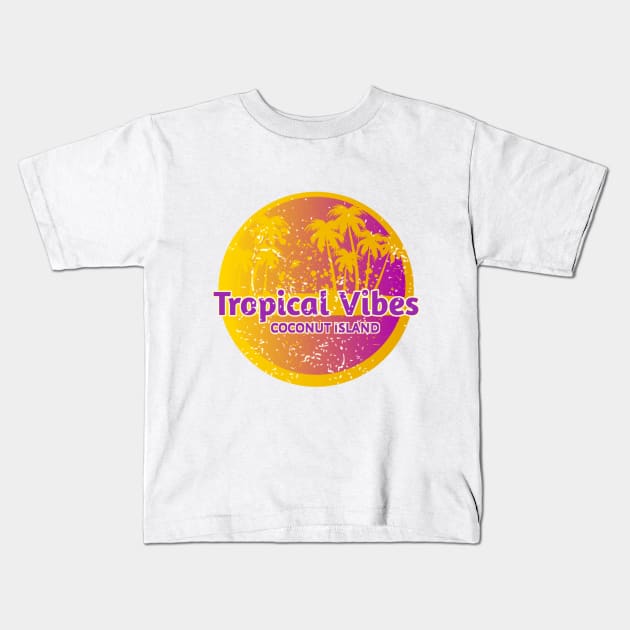 Tropical Vibes On Coconut Island Kids T-Shirt by radeckari25